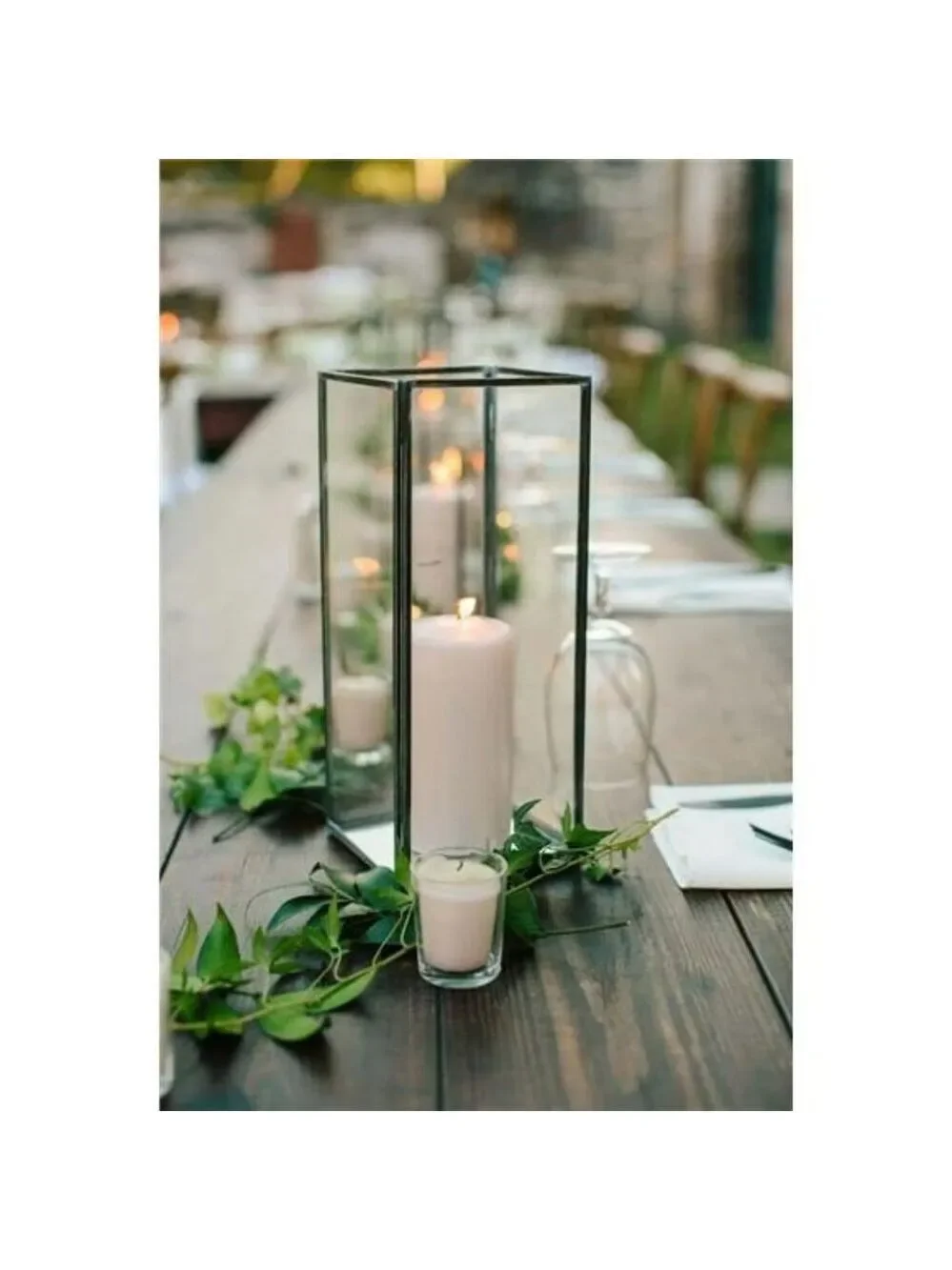 Square Glass Hurricane Candle Holders Set of 3 Vintage Brass Frame Home Centerpi